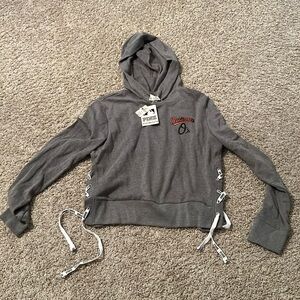 PINK Victoria's Secret Gray Lace-Up Hoodie with White Drawstrings